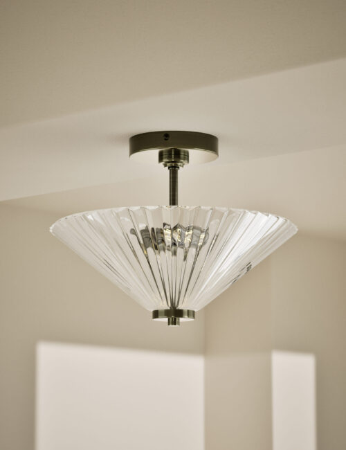 Glass Ribbed Flush Ceiling Light